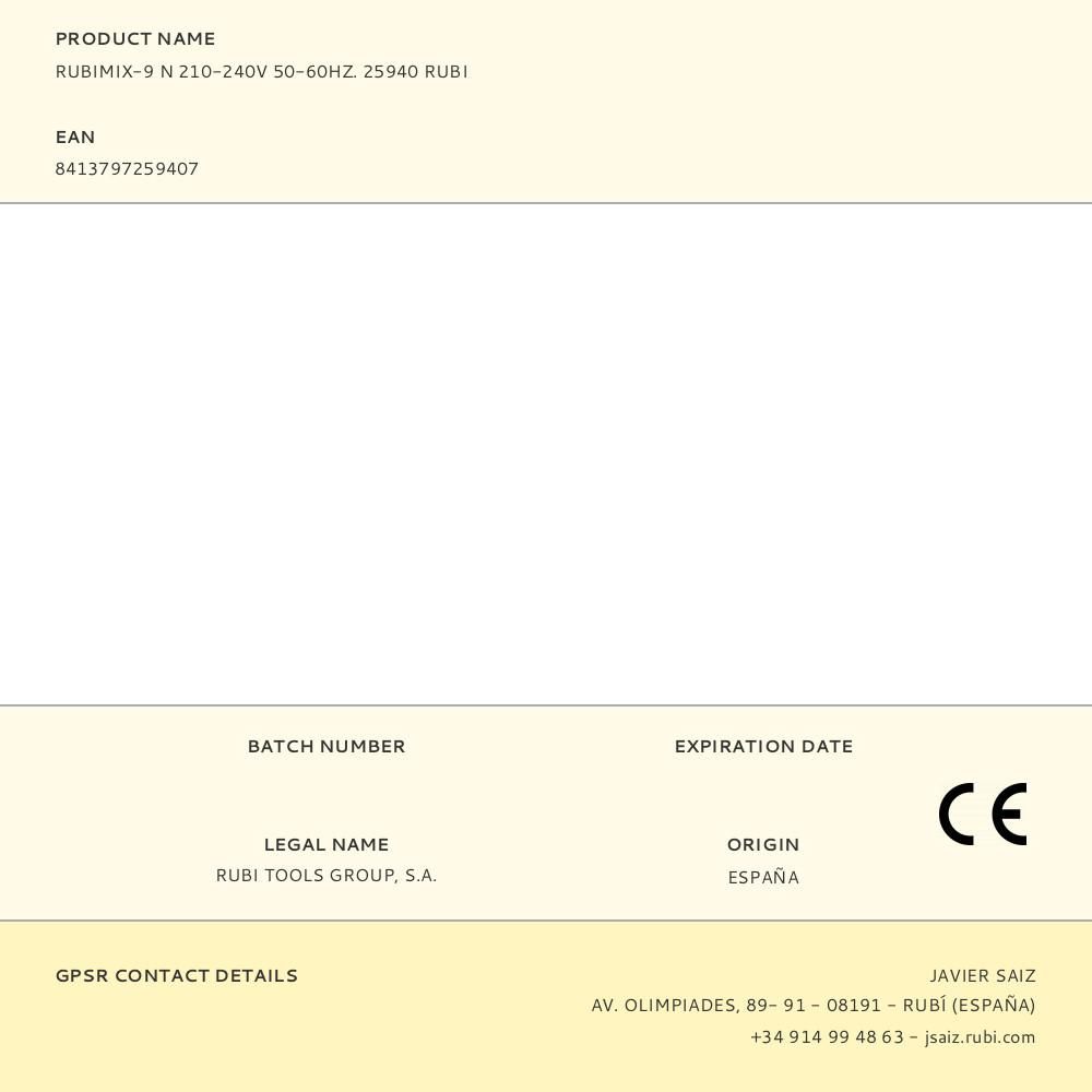 RUBIMIX-9 N 210-240V 50-60HZ. 25940 RUBI gallery 2