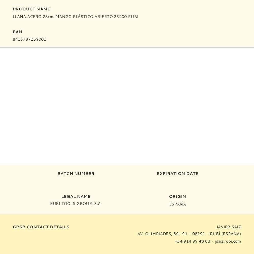 LLANA ACERO 28cm. MANGO PLÁSTICO ABIERTO 25900 RUBI gallery 2