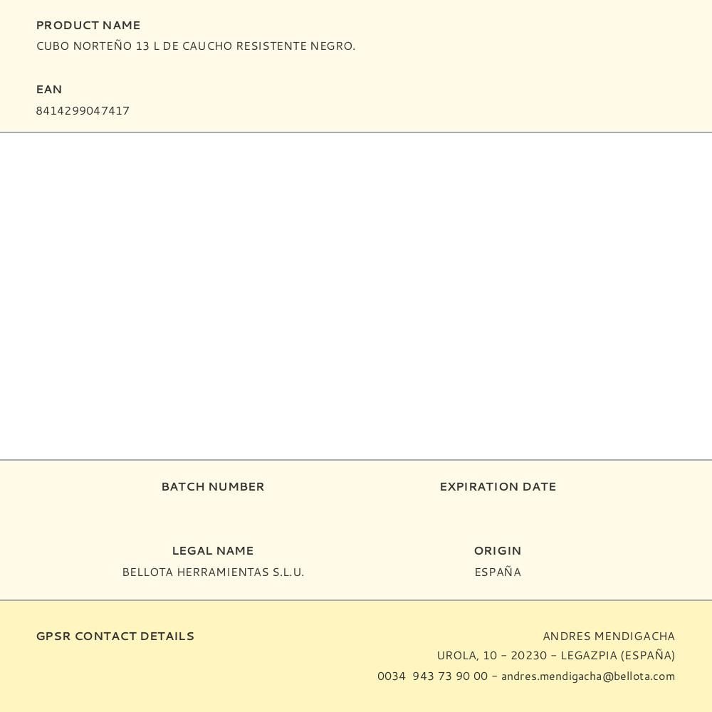 CUBO NORTEÑO 13 L DE CAUCHO RESISTENTE NEGRO. gallery 1