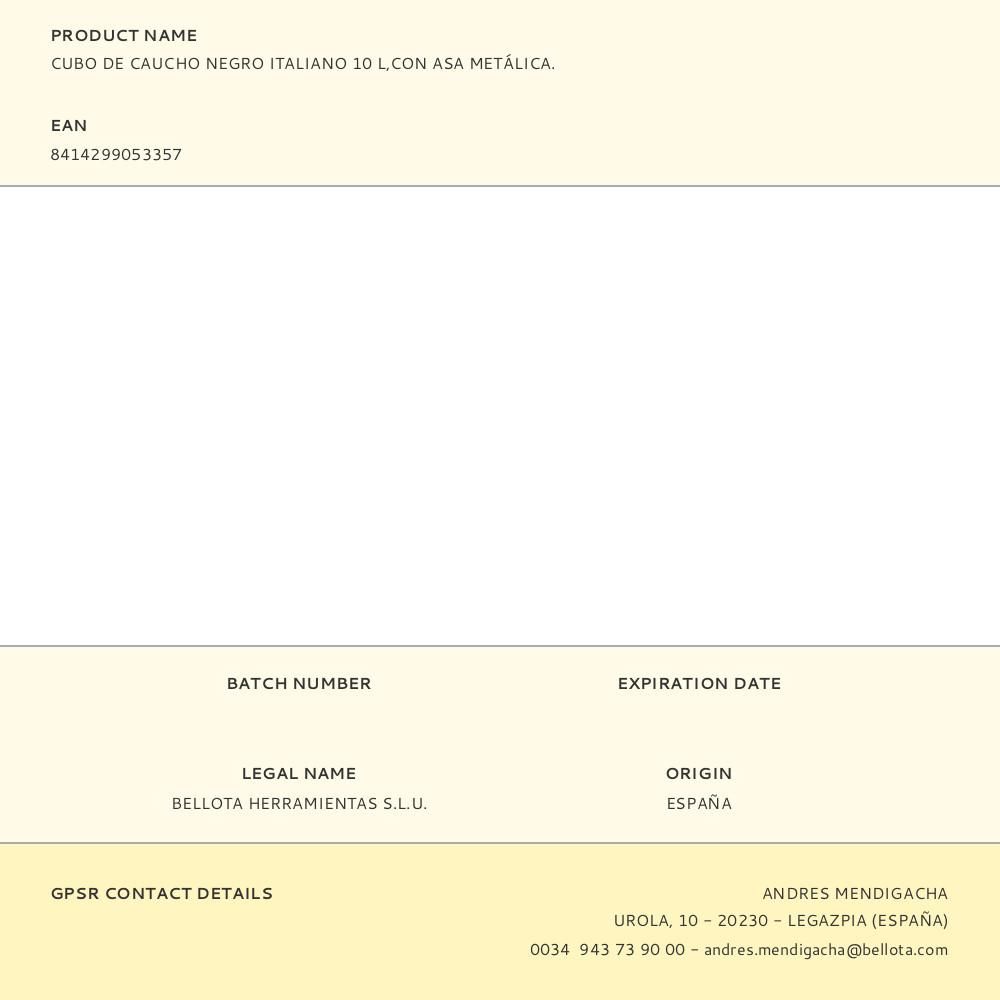 CUBO DE CAUCHO NEGRO ITALIANO 10 L,CON ASA METÁLICA. gallery 1