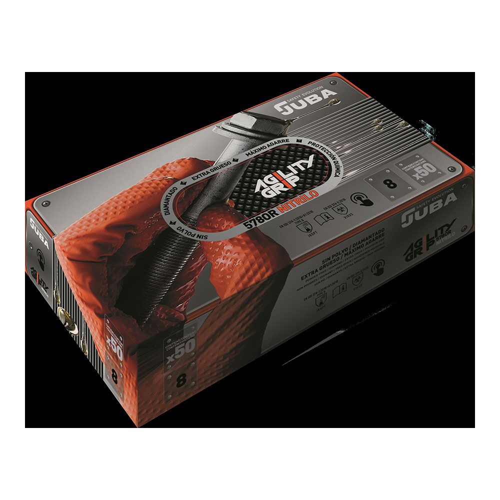 GUANTE NITRILO, SIN POLVO, DESECHABLE, DIAMANTADO, NARANJA, T-07, CAJA 50 uds gallery 0