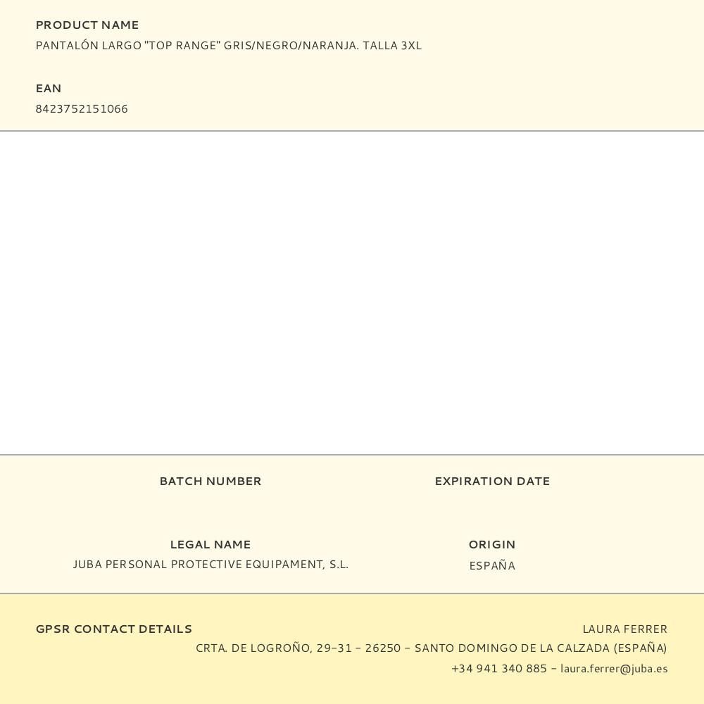 PANTALÓN LARGO "TOP RANGE" GRIS/NEGRO/NARANJA. TALLA 3XL gallery 0