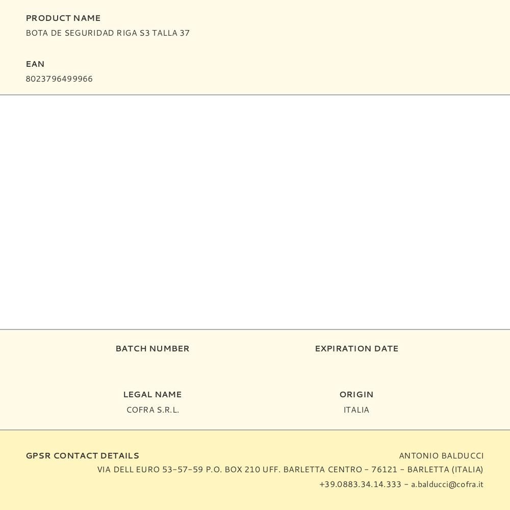 BOTA DE SEGURIDAD RIGA S3 TALLA 37 gallery 0