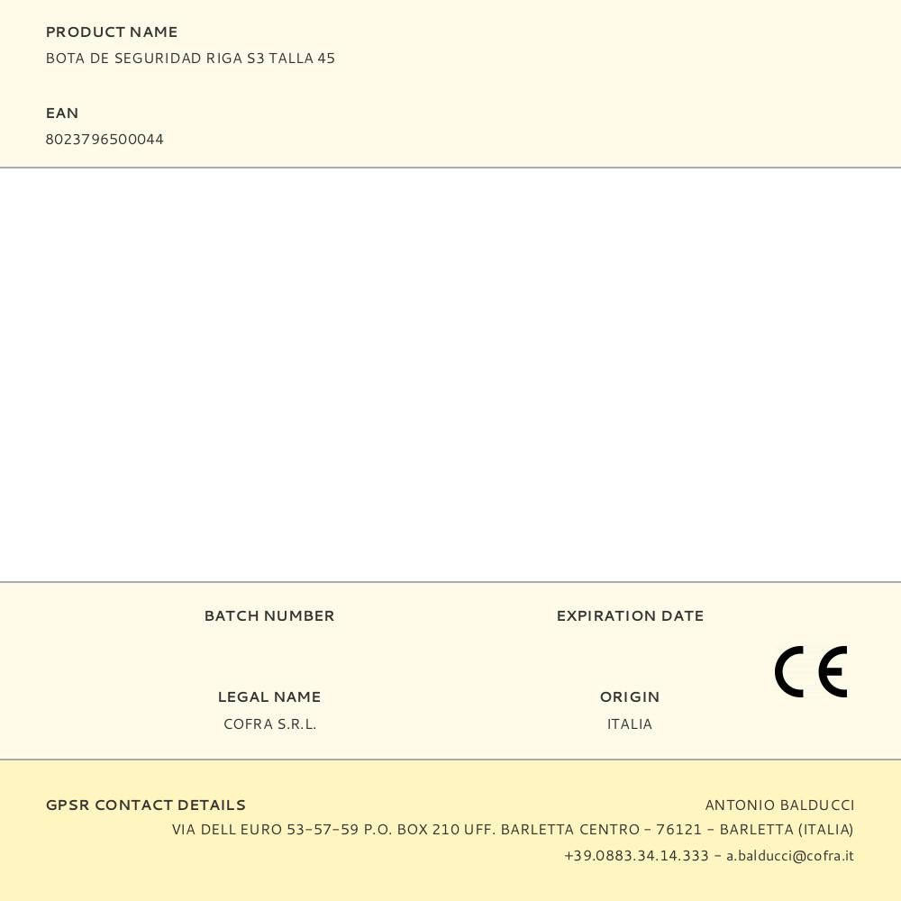 BOTA DE SEGURIDAD RIGA S3 TALLA 45 gallery 0