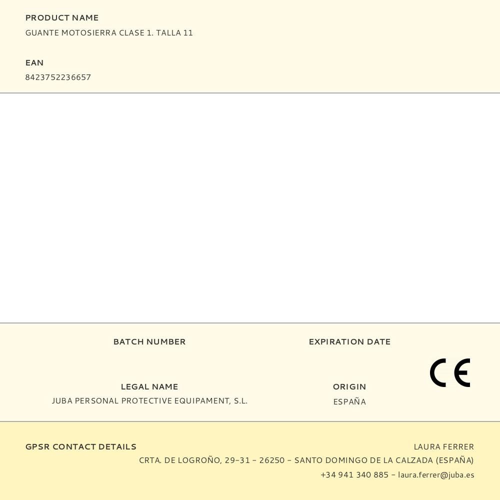 GUANTE PIEL REFORZADO PARA MOTOSIERRA CLASE 1 T-11 gallery 3