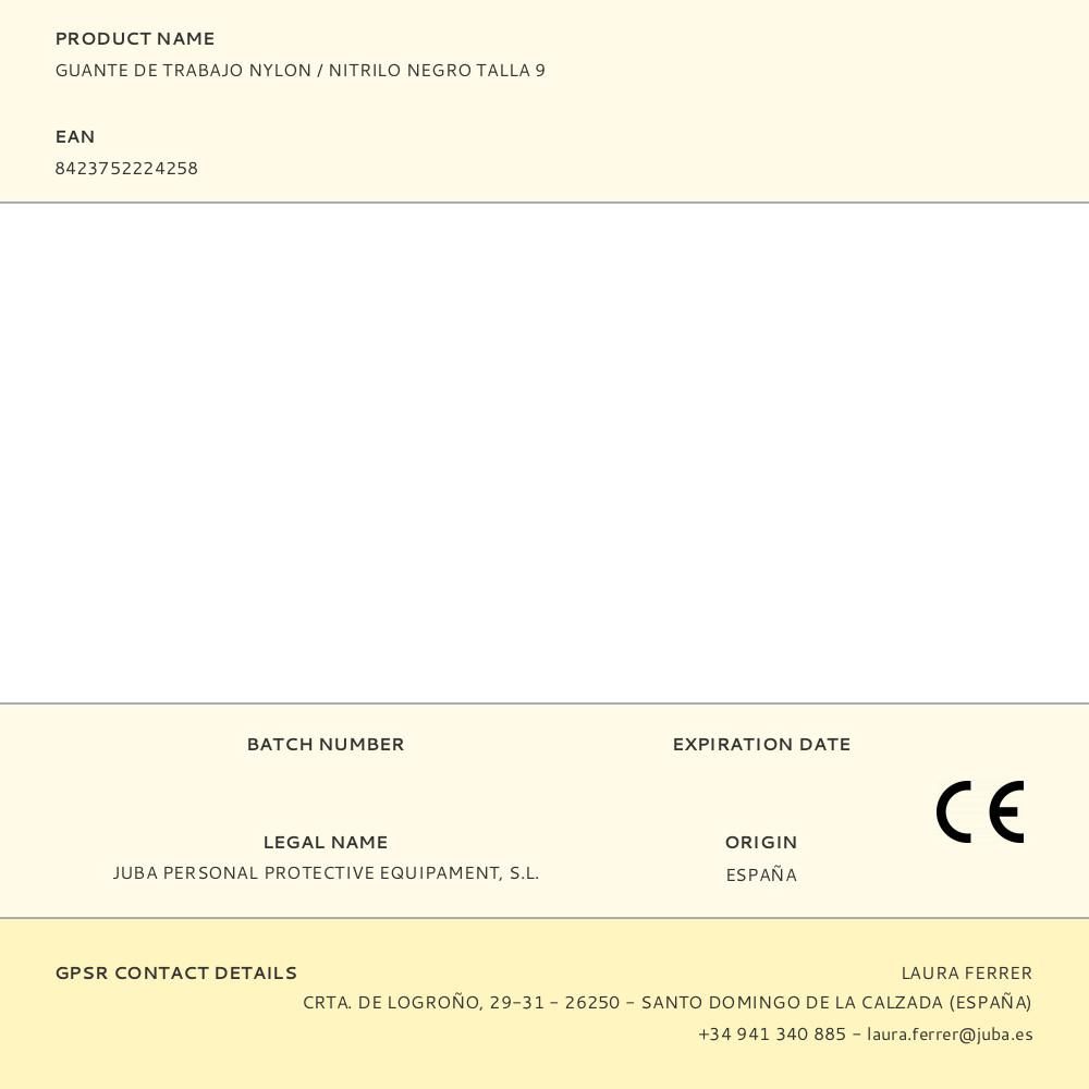 GUANTE NAILON RECUBIERTO TOTAL NITRILO, NEGRO, T-09 gallery 2