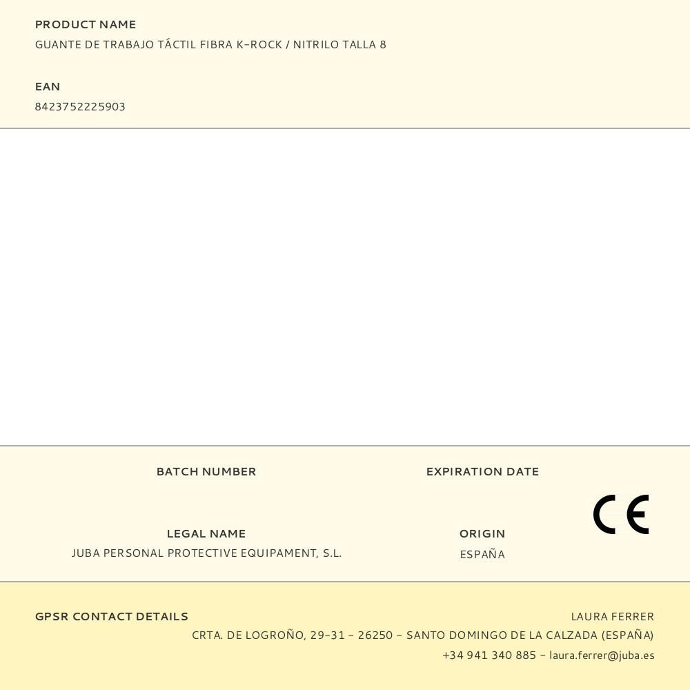 GUANTE POLIÉSTER / K-ROCK PALMA NITRILO ARENADO, RESISTENTE A CORTE, TÁCTIL, T-08 gallery 2