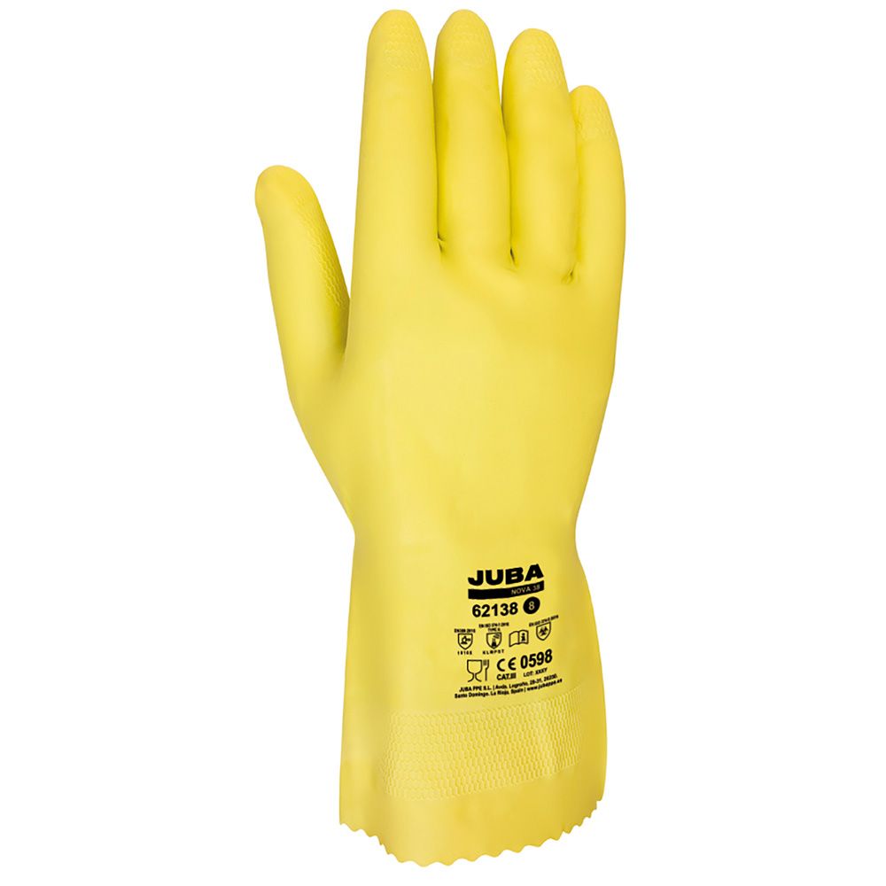 GUANTE LÁTEX FLOCADO INTERIOR ALGODÓN, PARA QUÍMICOS, AMARILLO, T-08