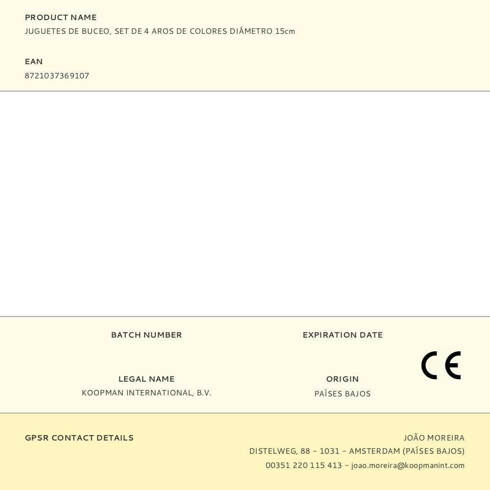 JUGUETES DE BUCEO, SET DE 4 AROS DE COLORES DIÁMETRO 15cm gallery 0