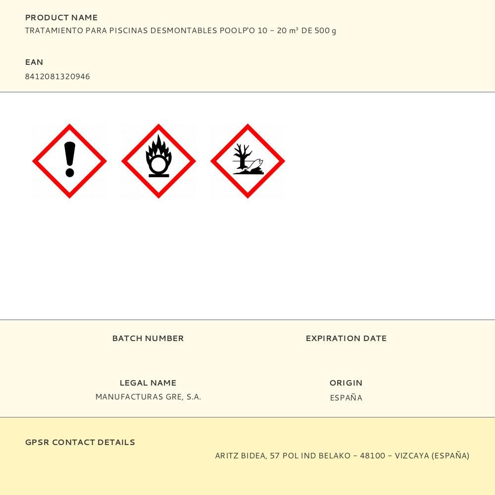 TRATAMIENTO PARA PISCINAS DESMONTABLES POOLP'O 10 - 20 m³ DE 500 g gallery 1