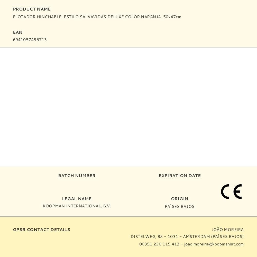 SALVAVIDAS DELUXE COLOR NARANJA 50 x 47 cm gallery 0