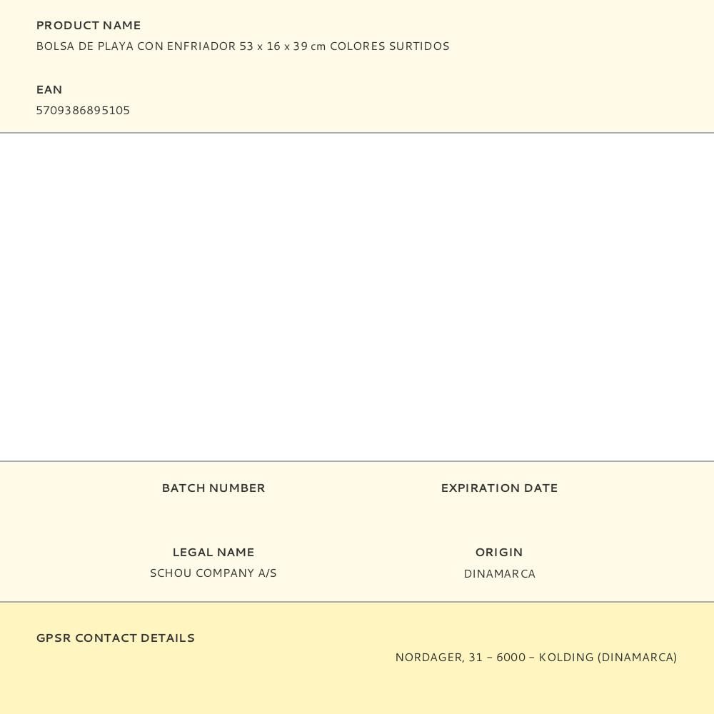 BOLSA DE PLAYA CON ENFRIADOR COLORES SURTIDOS 53 x 16 x 39 cm gallery 0