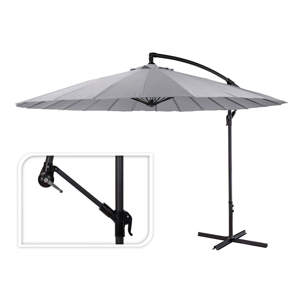 PARASOL EXCÉNTRICO Ø300 cm ALTURA MAXIMA 3 m COLOR: GRIS