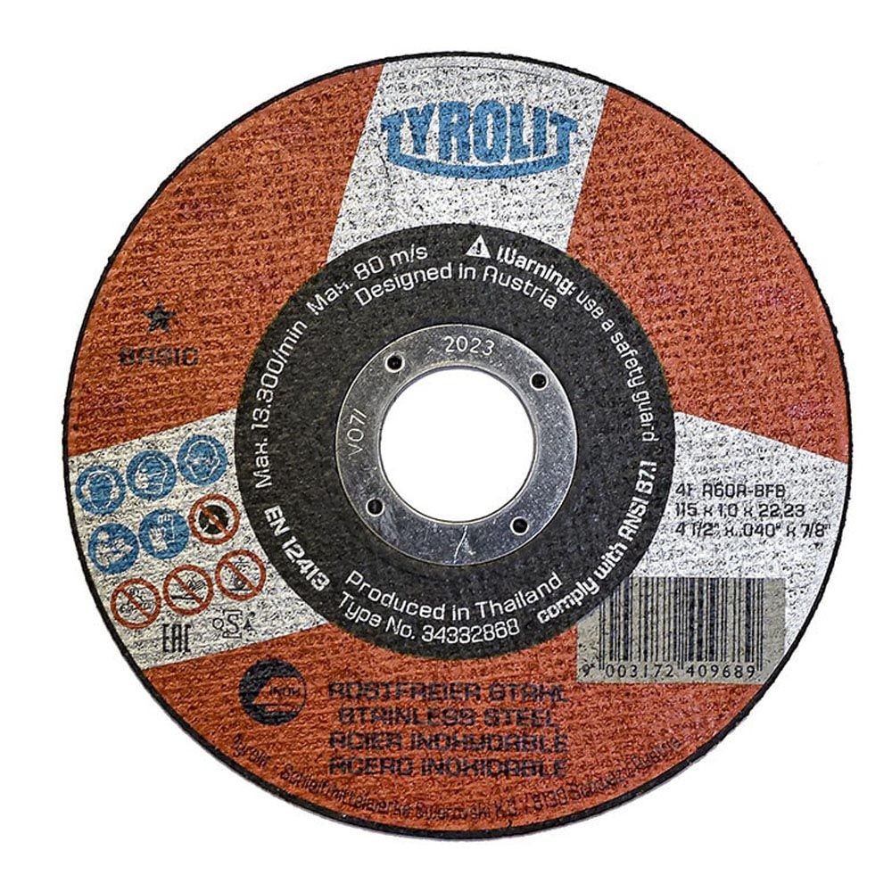 DISCO CORTE ACERO INOX 41C Ø115 x 1,0 x 22,23 mm A60R-BFB