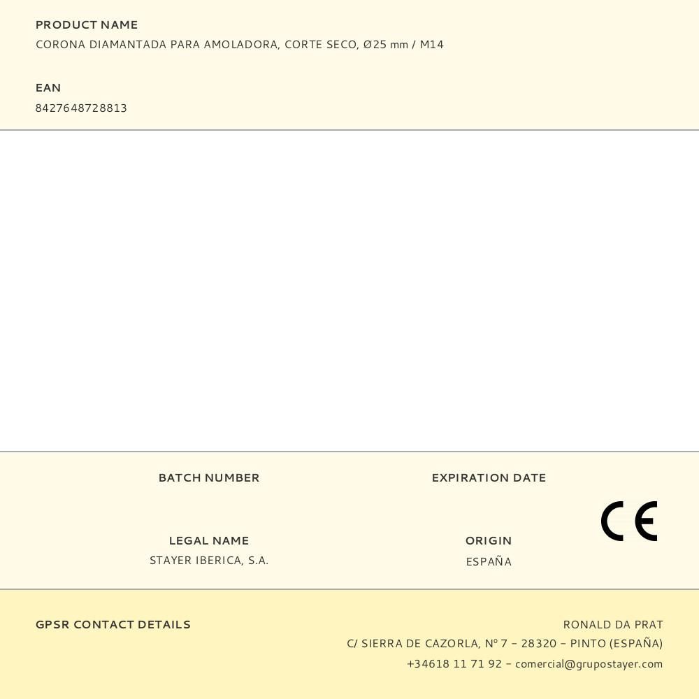 CORONA DIAMANTADA PARA AMOLADORA, CORTE SECO, Ø25 mm / M14 gallery 0