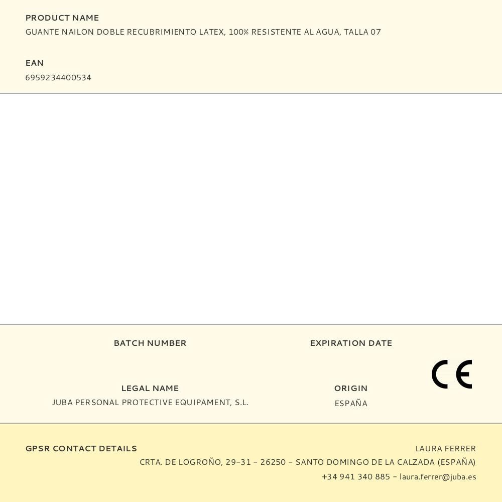 GUANTE NAILON DOBLE RECUBRIMIENTO LATEX, 100% RESISTENTE AL AGUA, T-07 gallery 5