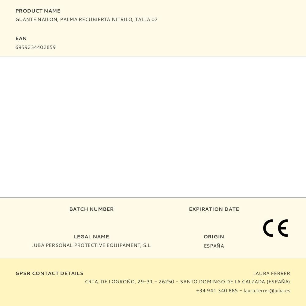 GUANTE NAILON, PALMA RECUBIERTA NITRILO, T-07 gallery 4