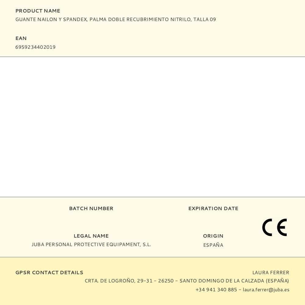 GUANTE NAILON / SPANDEX, PALMA DOBLE RECUBRIMIENTO NITRILO, T-09 gallery 3