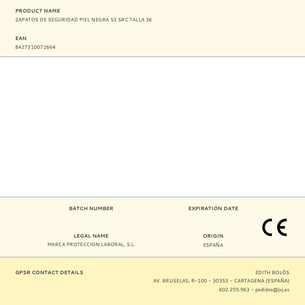 ZAPATOS DE SEGURIDAD PIEL NEGRA S3 SRC TALLA 36 gallery 0