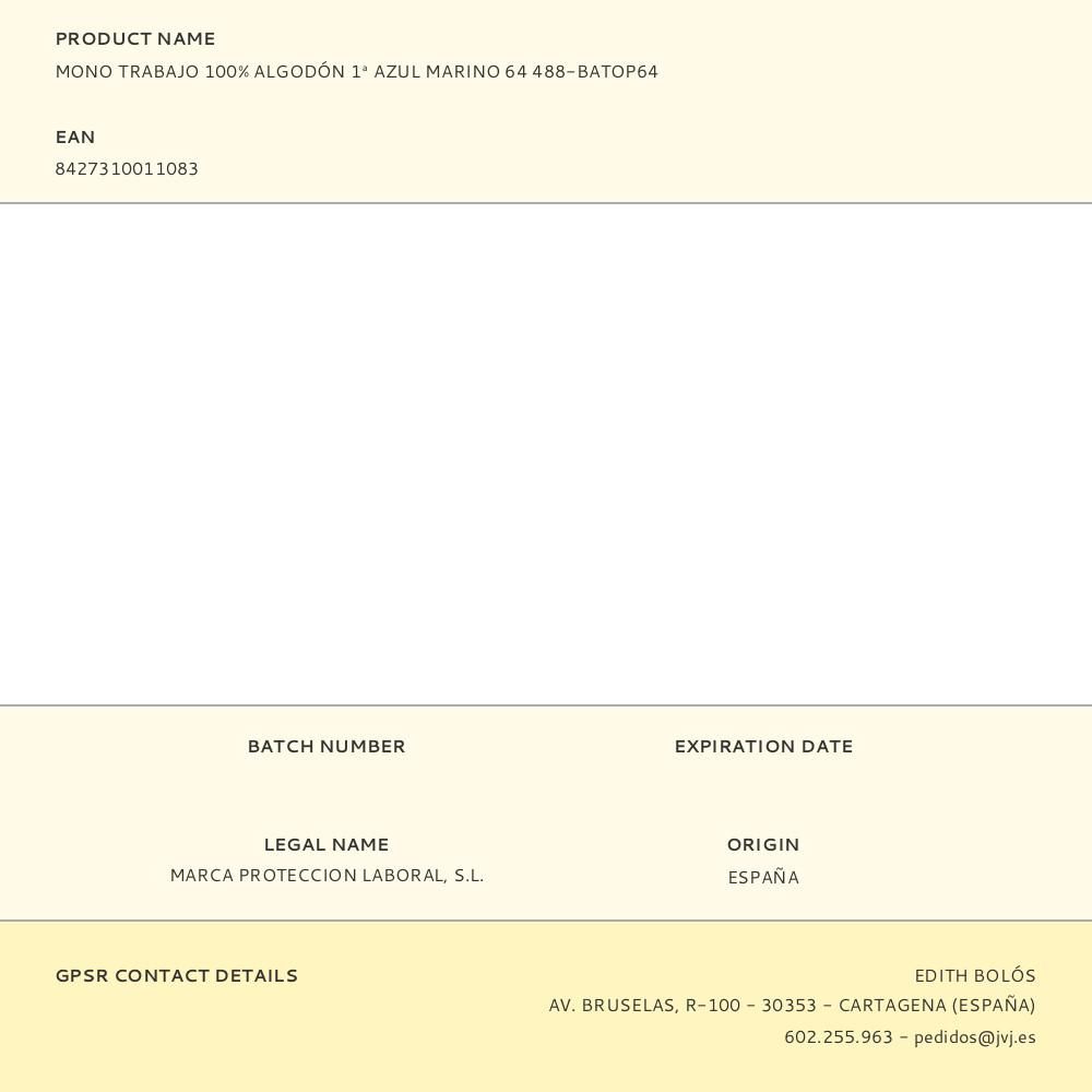 MONO TRABAJO 100% ALGODÓN 1ª AZUL MARINO 64 488-BATOP64 gallery 2