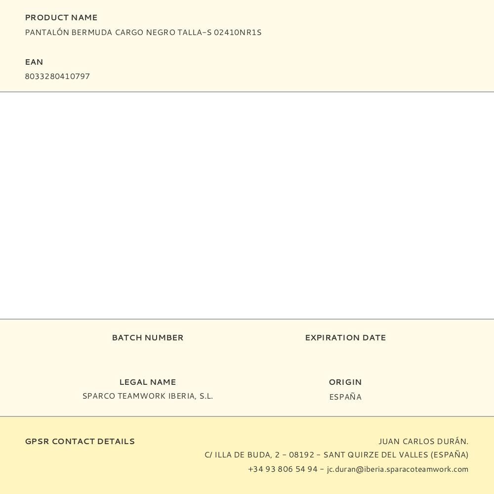 PANTALÓN BERMUDA CARGO NEGRO TALLA-S 02410NR1S gallery 1