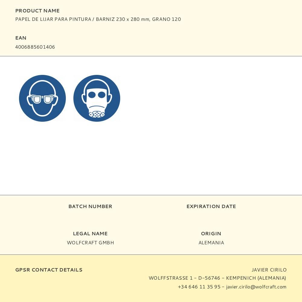 PAPEL DE LIJAR PARA PINTURA / BARNIZ 230 x 280 mm, GRANO 120 gallery 1