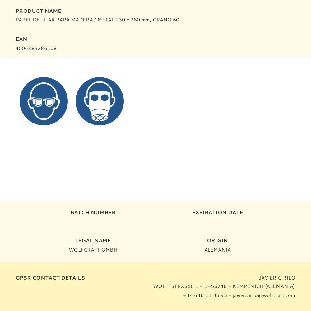PAPEL DE LIJAR PARA MADERA / METAL 230 x 280 mm, GRANO 60 gallery 1