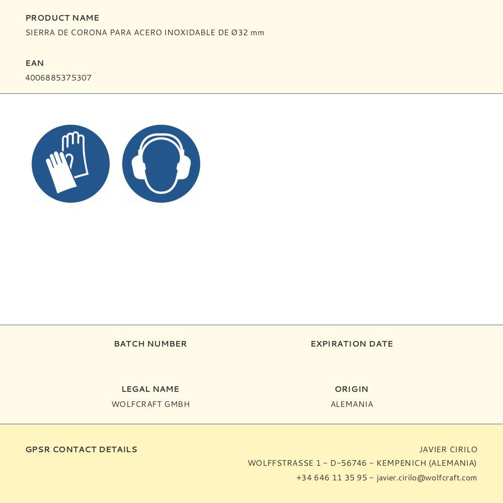 SIERRA DE CORONA PARA ACERO INOXIDABLE DE Ø32 mm gallery 1
