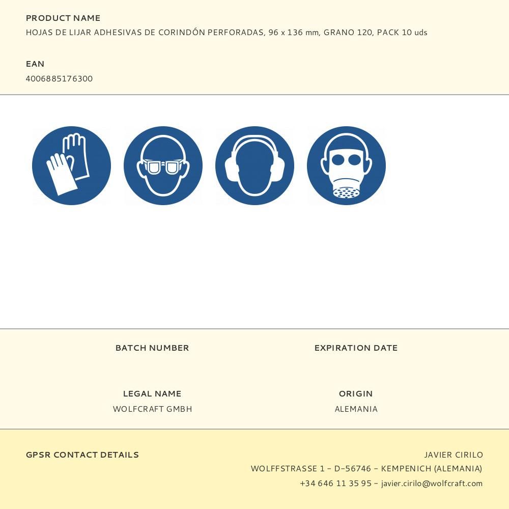 HOJAS DE LIJAR ADHESIVAS DE CORINDÓN PERFORADAS, 96 x 136 mm, GRANO 120, PACK 10 uds gallery 1