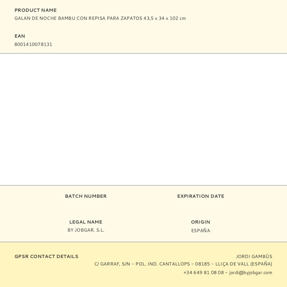 GALAN DE NOCHE BAMBU CON REPISA PARA ZAPATOS 43,5 x 34 x 102 cm gallery 0