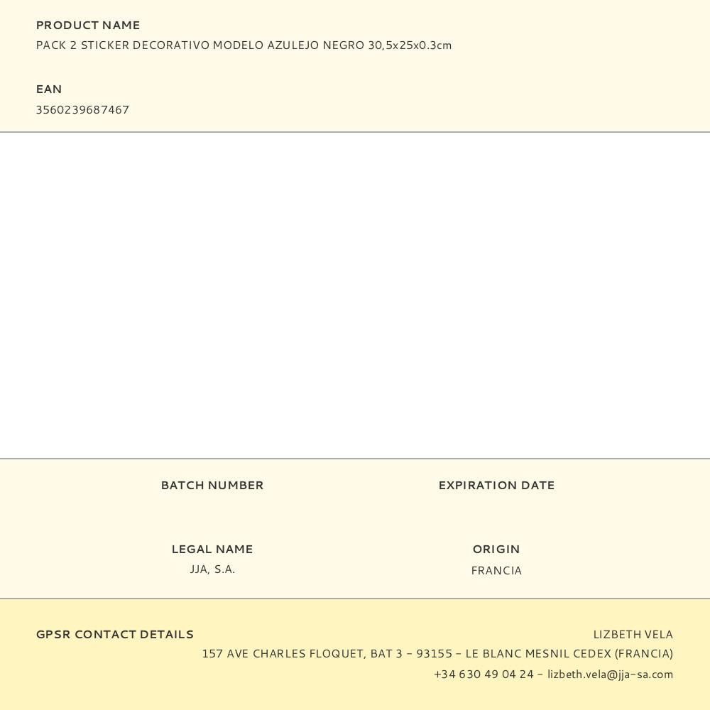 STICKER DECORATIVO MODELO AZULEJO NEGRO 30,5 x 25 x 0.3 cm, PACK 2 uds gallery 0