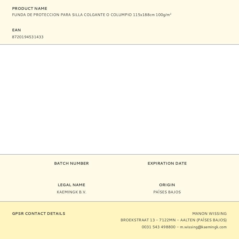 FUNDA DE PROTECCIÓN, PARA SILLA COLGANTE O COLUMPIO, 115 x 188 cm, 100 g/m² gallery 1