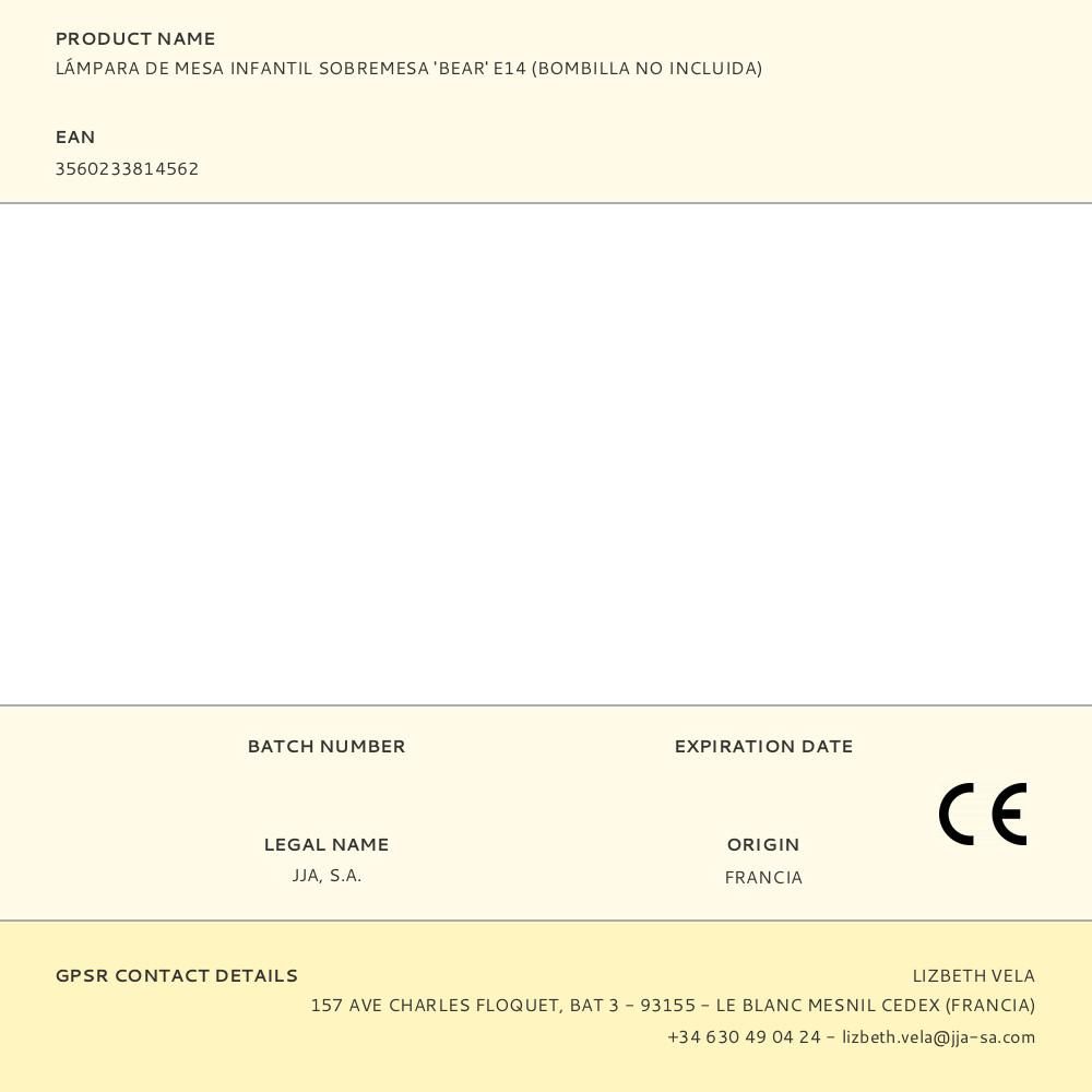 LÁMPARA DE MESA INFANTIL SOBREMESA 'BEAR' E14 (BOMBILLA NO INCLUIDA) gallery 0