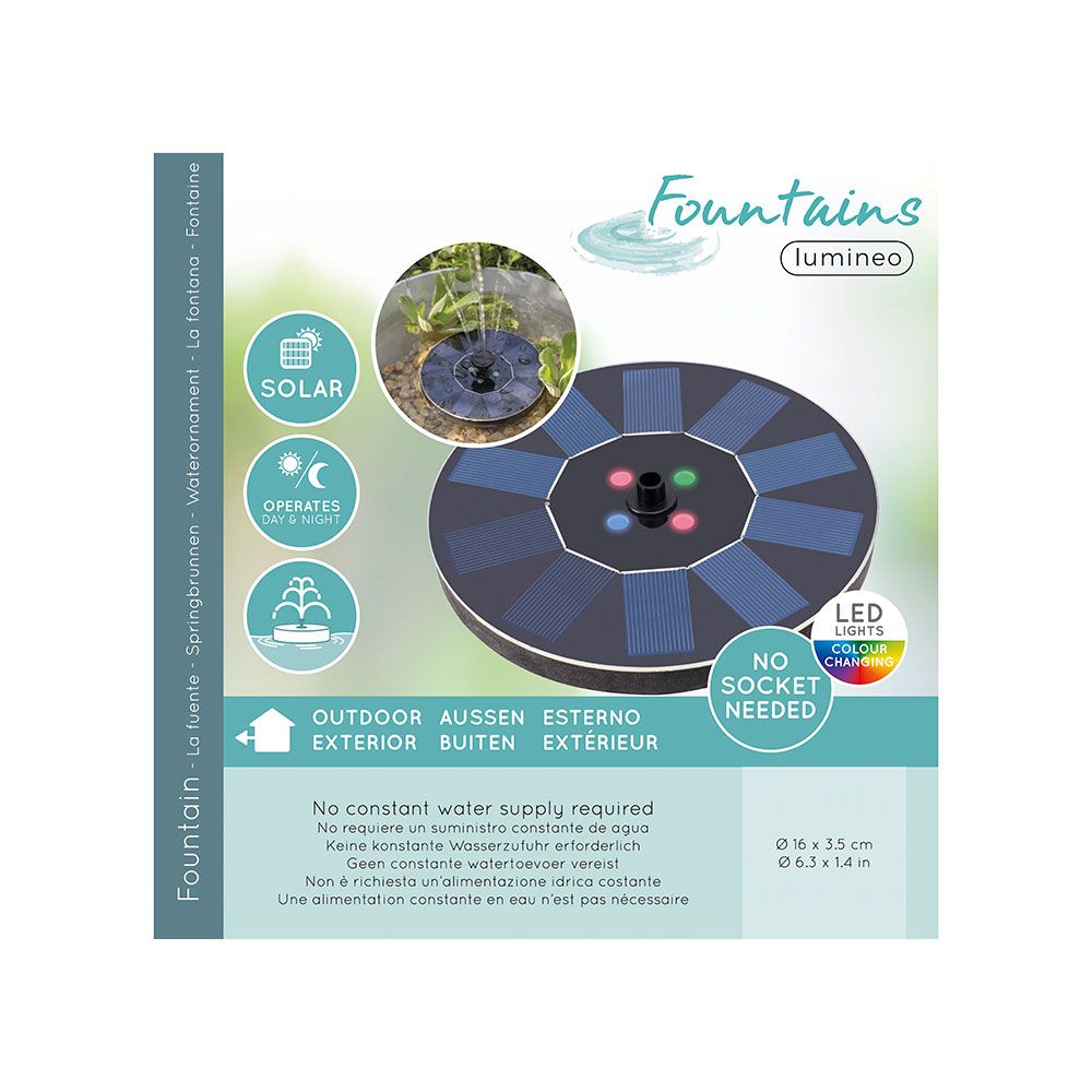 FUENTE SOLAR DE JARDÍN, DE PLÁSTICO, LUZ RGB, 4 LEDS - Ø16 x 3,5 cm gallery 0