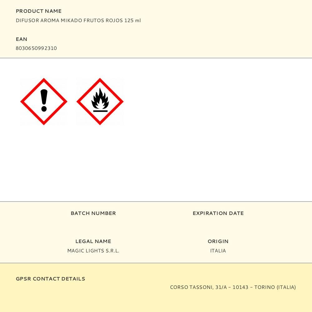 DIFUSOR AROMA MIKADO FRUTOS ROJOS 125 ml gallery 0