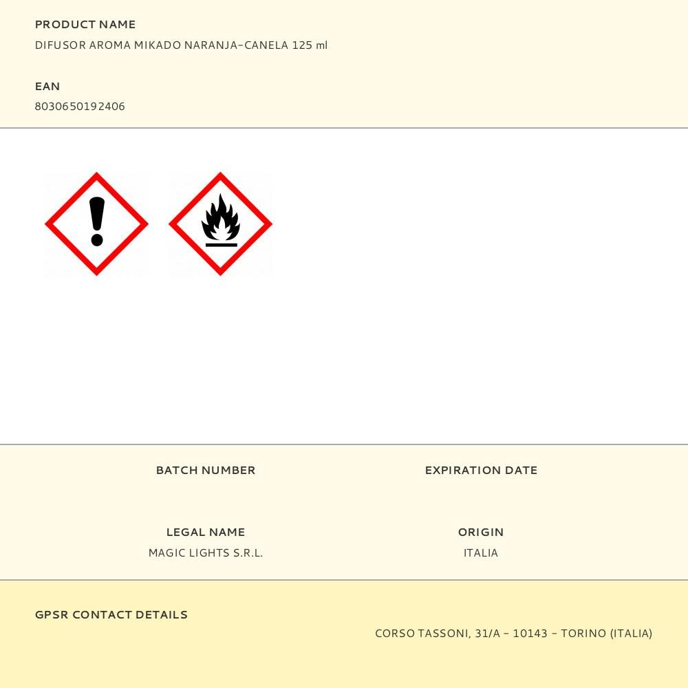 DIFUSOR AROMA MIKADO NARANJA-CANELA 125 ml gallery 0