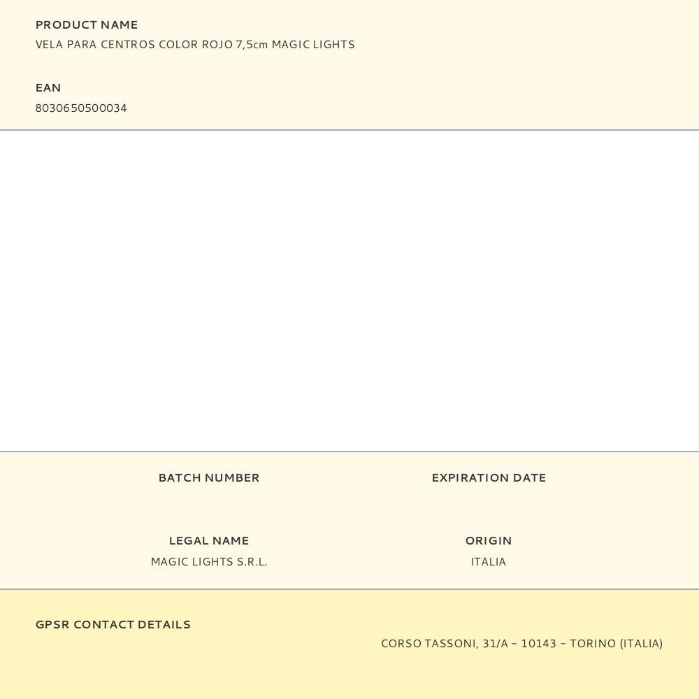 VELA PARA CENTROS COLOR ROJO 7,5cm MAGIC LIGHTS gallery 0