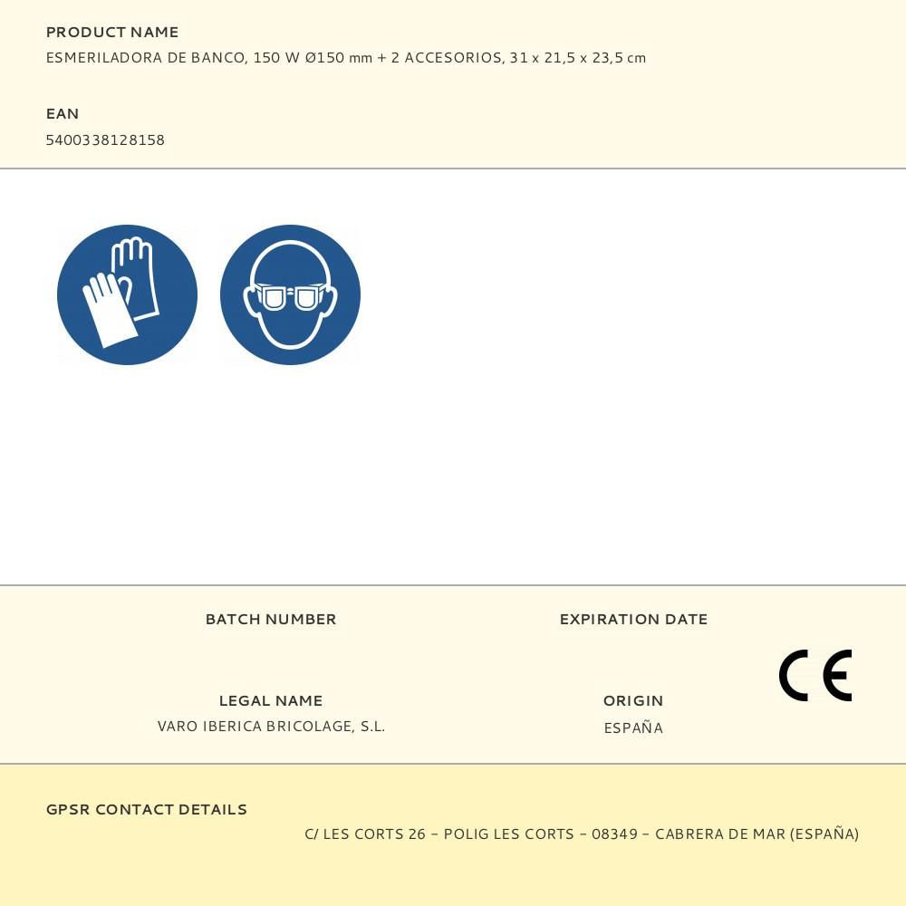 ESMERILADORA DE BANCO + 2 RUEDAS ABRASIVAS DE Ø150 mm, 150 W gallery 5