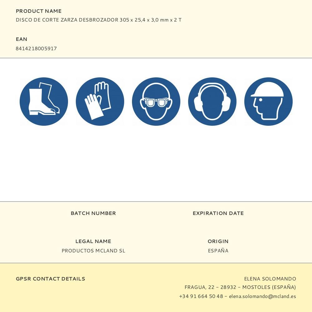 DISCO DE CORTE ZARZA PARA DESBROZADOR 305 x 25,4 x 3,0 mm x 2 T gallery 0