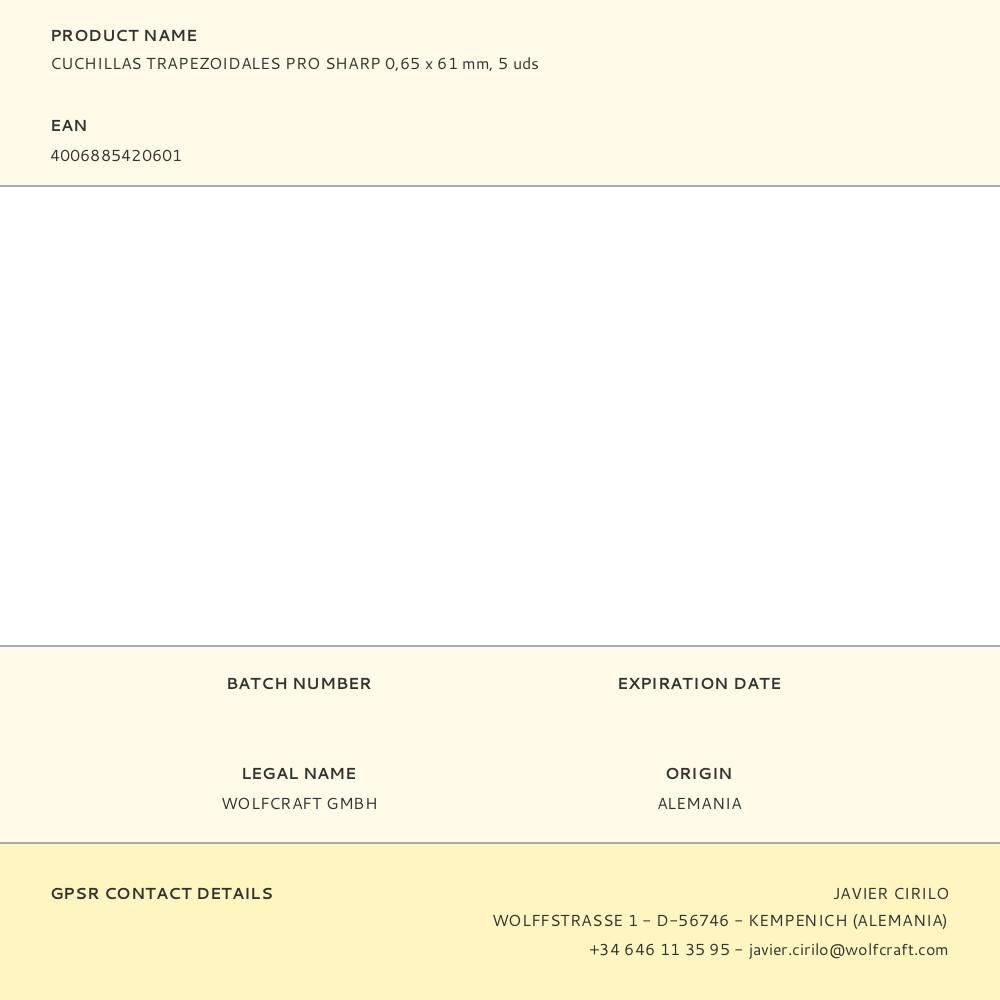 CUCHILLAS TRAPEZOIDALES PRO SHARP 0,65 x 61 mm, 5 uds gallery 1