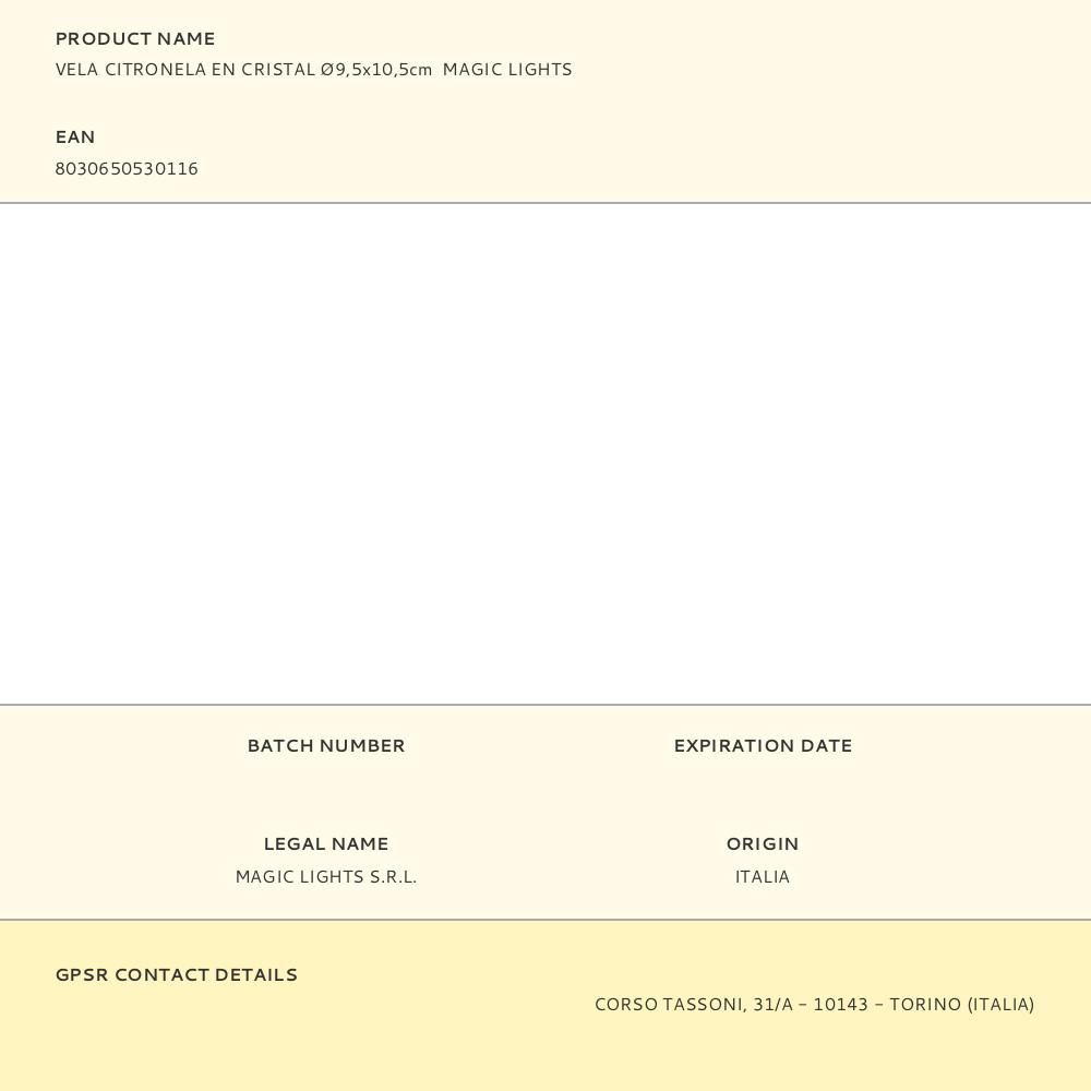 VELA CITRONELA CON RECIPIENTE DE CRISTAL Ø9,5 x 10,5 cm gallery 0