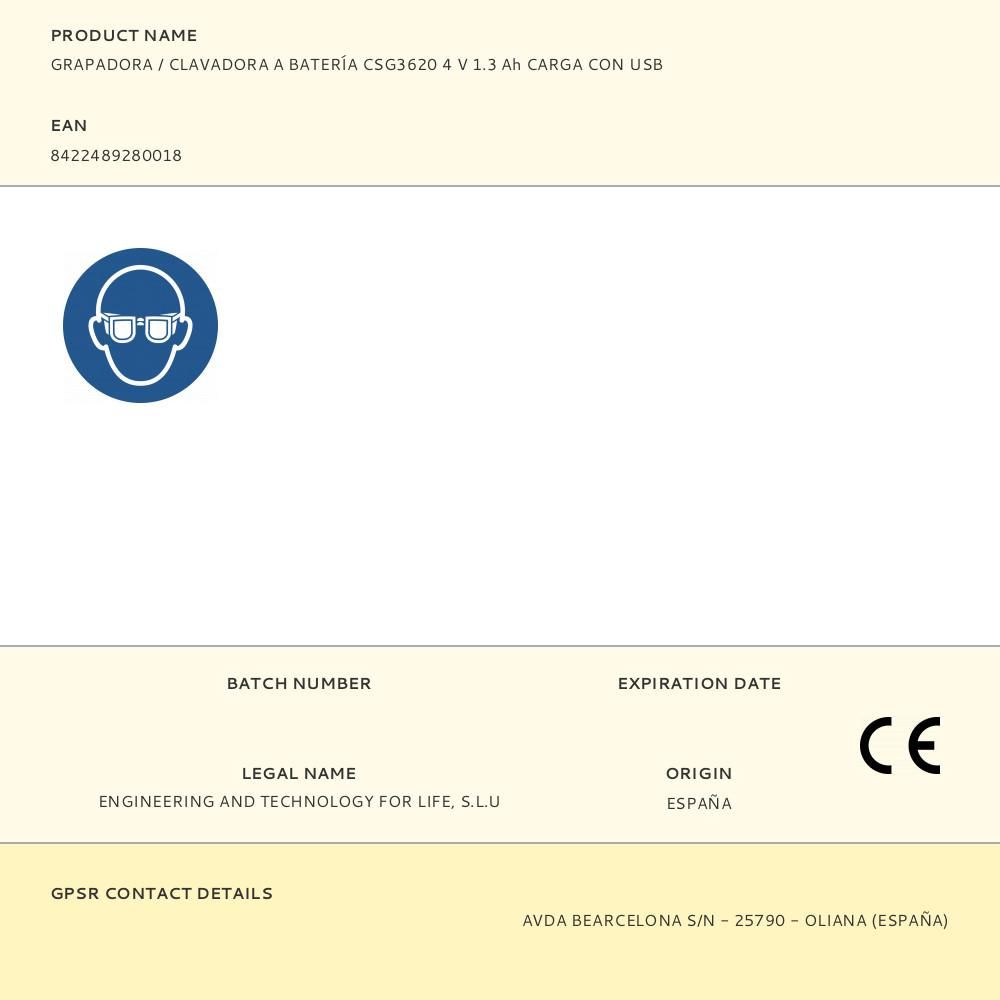 GRAPADORA / CLAVADORA A BATERÍA CSG3620 4 V 1.3 Ah CARGA CON USB gallery 4