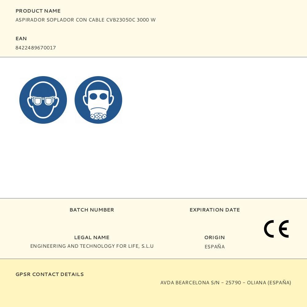 ASPIRADOR SOPLADOR CON CABLE CVB23050C 3000 W gallery 1