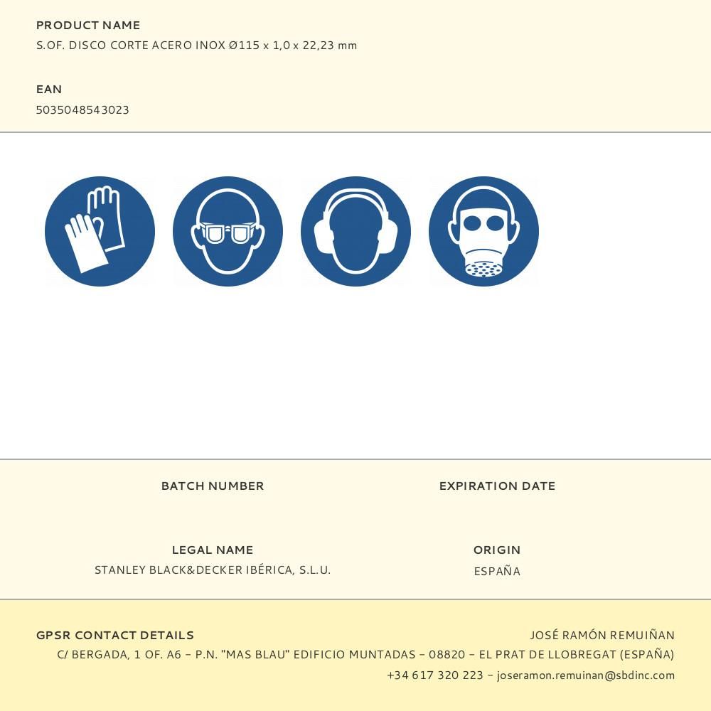 S.OF. DISCO CORTE ACERO INOX Ø115 x 1,0 x 22,23 mm gallery 1