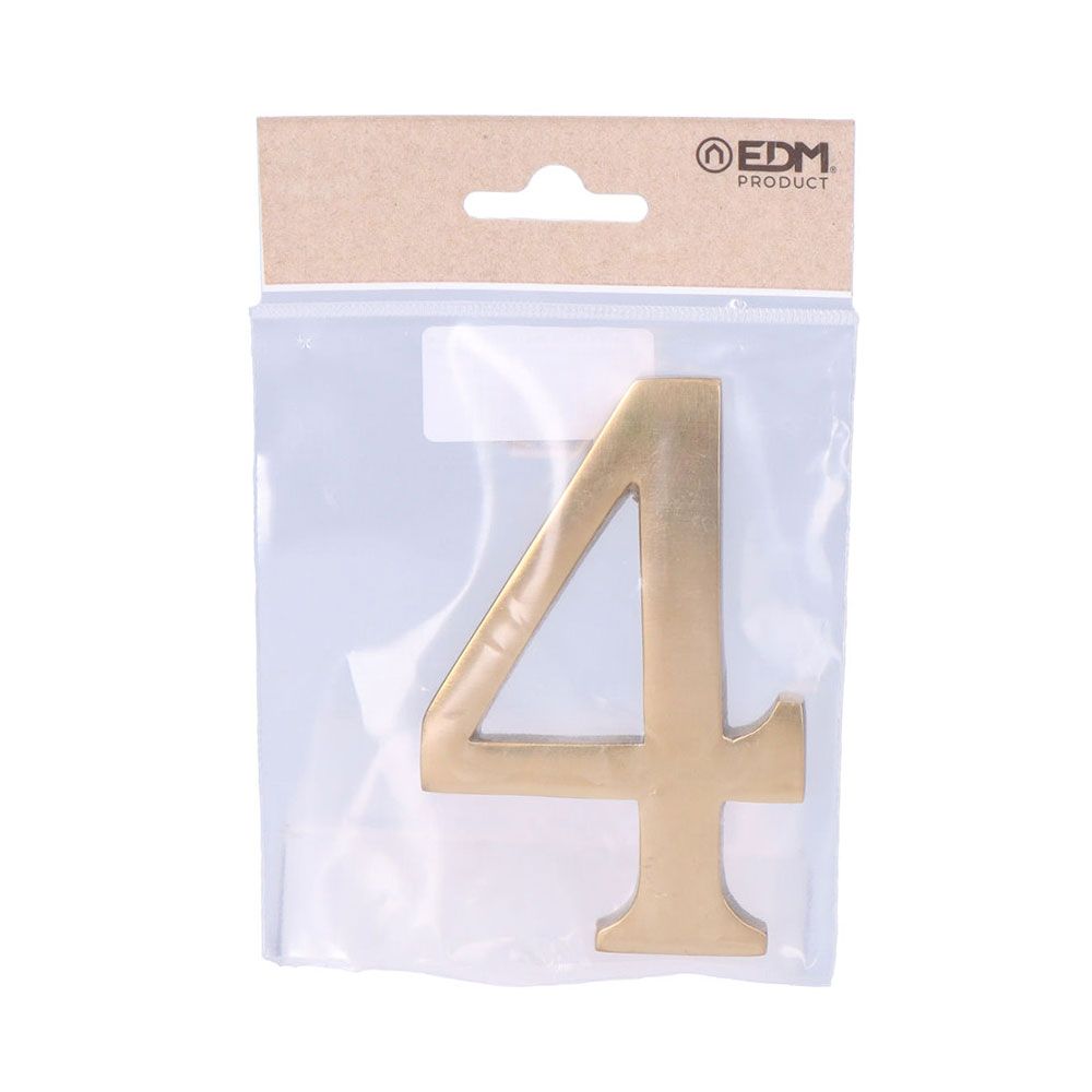 NÚMERO 4 LATÓN PULIDO 10cm FIJACIÓN INVISIBLE gallery 0