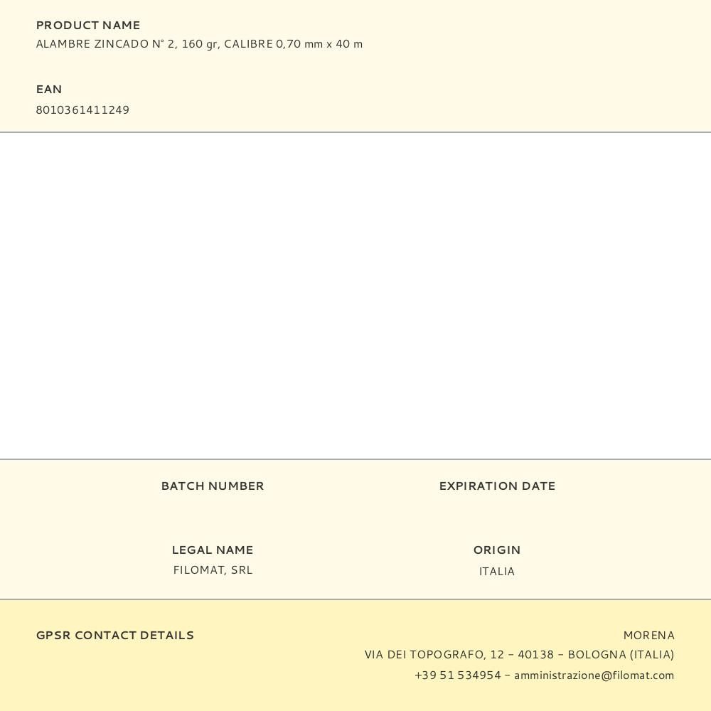 ALAMBRE ZINCADO N° 2, 160 gr, CALIBRE 0,70 mm x 40 m gallery 0