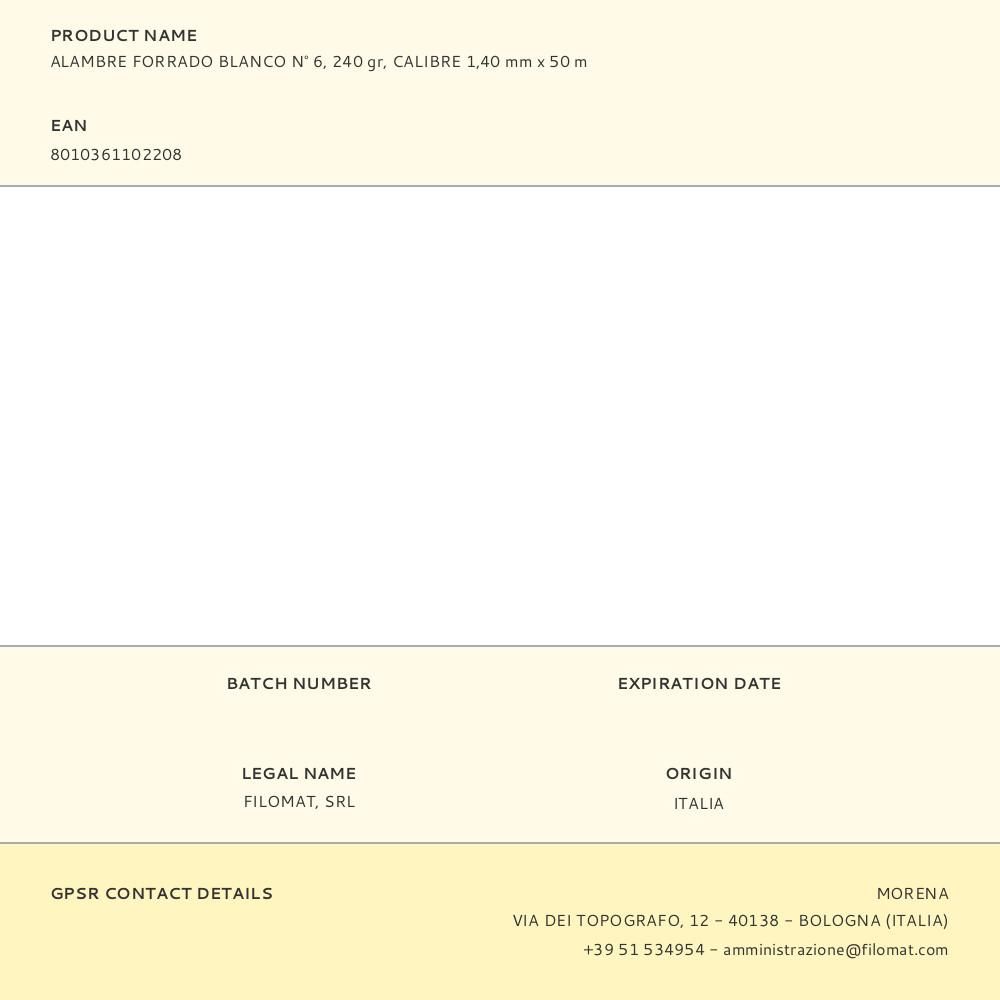 ALAMBRE FORRADO BLANCO N° 6, 240 gr, CALIBRE 1,40 mm x 50 m gallery 0