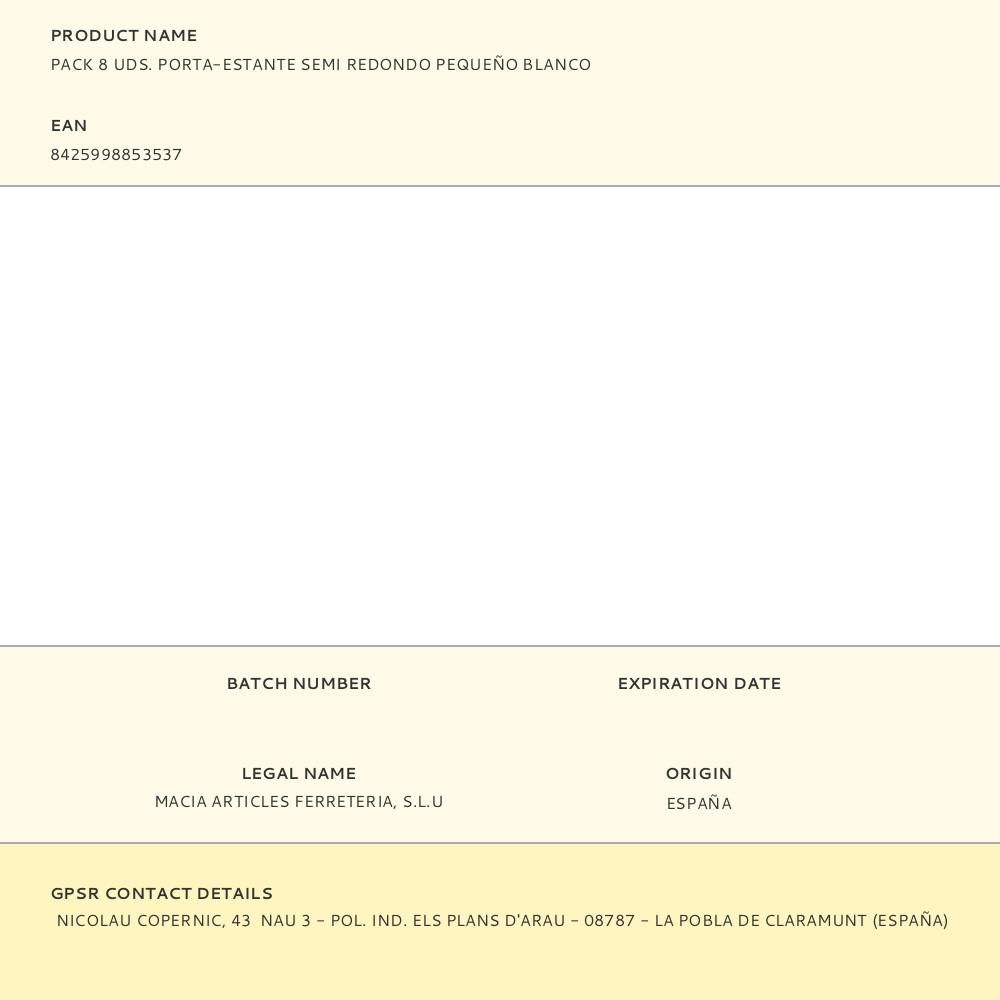 PACK 8 UDS. PORTA-ESTANTE SEMI REDONDO PEQUEÑO BLANCO gallery 2