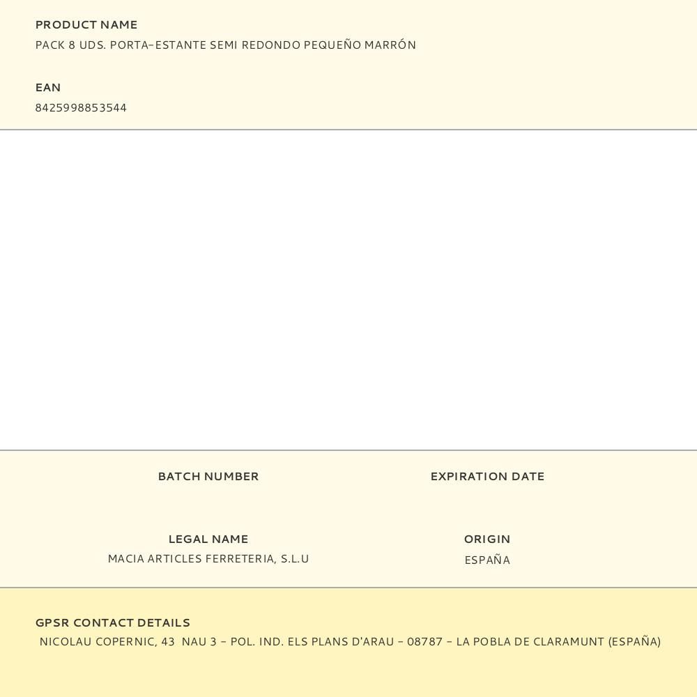 PACK 8 UDS. PORTA-ESTANTE SEMI REDONDO PEQUEÑO MARRÓN gallery 2