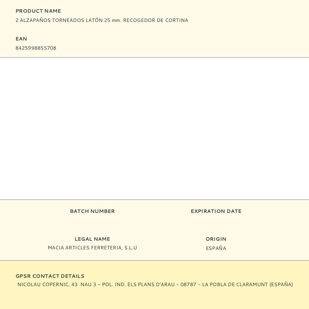 ALZAPAÑOS TORNEADOS LATÓN 25 mm. RECOGEDOR DE CORTINA, 2 uds gallery 2